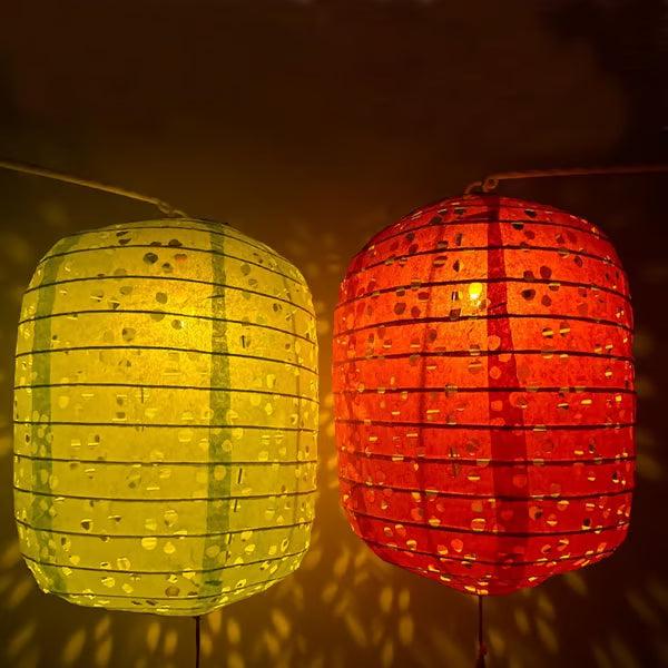 12 Pack Paper Lanterns with LED Lights 6.3 Inch Oval Chinese Decor | Warm lighting effect; Decorative hanging style; Festive party atmosphere; Easy display setup; Creative event accent