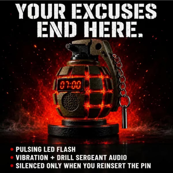 Grenade Alarm Clock with Interactive Safety Ring Deactivation; Military Tactical Style with Powerful Sound Alarm for Men and Teens