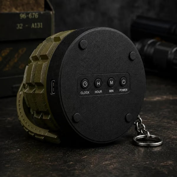 Grenade Alarm Clock with Interactive Safety Ring Deactivation; Military Tactical Style with Powerful Sound Alarm for Men and Teens